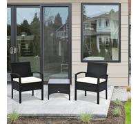 Outsunny 3PC Garden Rattan Bistro Set Balcony Dining Table 2 Seater Chair Black - Black