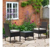 Outsunny 3PC Garden Rattan Bistro Set Balcony Dining Table 2 Seater Chair Black - Brown - Steel, PE Rattan, Polyester fabric - 59cmx59cmx84cm