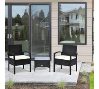 Outsunny 3Pc Garden Rattan Bistro Set With Glass Top Table, Black