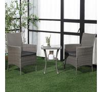 Outsunny Rattan Bistro Set Garden Chair Table Patio Outdoor Light Grey - Light Grey