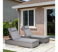OUTSUNNY 3PC Rattan Sun Lounger Garden Outdoor Wicker Recliner Bed Side Table - Grey Outsunny Grey