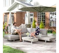 Outsunny 3pc Rattan Wicker Sofa Set with Tea Table & Cushions, Grey
