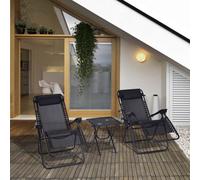 Outsunny 3Pc Zero Gravity Chairs Sun Lounger Table Set W/ Cup Holders, Black