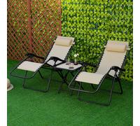 OUTSUNNY 3PC Zero Gravity Chairs Sun Lounger Table Set w/ Cup Holders in Beige Outsunny Beige