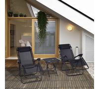 OUTSUNNY 3PC Zero Gravity Chairs Sun Lounger Table Set w/ Cup Holders in Black Outsunny Black