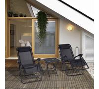OUTSUNNY 3PC Zero Gravity Chairs Sun Lounger Table Set w/ Cup Holders in Black Outsunny Black