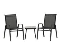 Outsunny 3PCs Bistro Set w/ Breathable Mesh Fabric & PSC Board Top Table, Black
