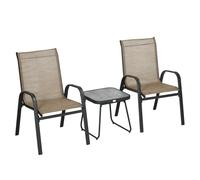 Outsunny 3PCs Bistro Set w/ Breathable Mesh Fabric & PSC Board Top Table, Brown