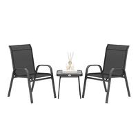 Outsunny 3PCs Bistro Set with Breathable Mesh Fabric Stackable Chairs Black, Black