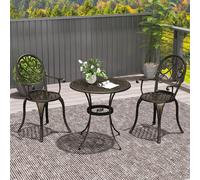 OUTSUNNY 3PCs Garden Aluminium Table Set, Bistro Set Round Table 2 Chairs in Bronze Outsunny Bronze