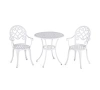 Outsunny 3PCs Garden Bistro Set Cast Aluminium Round Table with 2 Chairs White