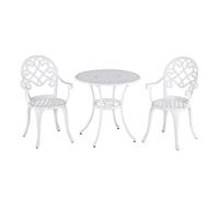 Outsunny 3PCs Garden Bistro Set Cast Aluminium Round Table with 2 Chairs White