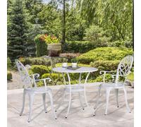 Outsunny 3PCs Garden Bistro Set Cast Aluminium Round Table with 2 Chairs White