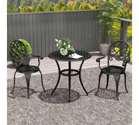 Outsunny 3PCs Garden Bistro Set Cast Aluminium Round Table with 2 Chairs White - Black