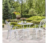 Outsunny 3PCs Garden Bistro Set Cast Aluminium Round Table with 2 Chairs White - White