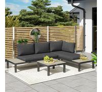 OUTSUNNY 3pcs Garden Sectional Sofa Side Table Furniture Set with Cushion in Dark Grey Outsunny Dark Grey