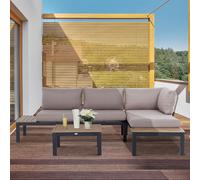 Outsunny 3Pcs Garden Sectional Sofa Side Table Furniture Set Aluminum W/ Cushion, Grey