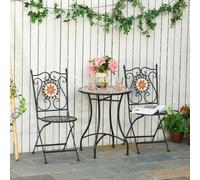 OUTSUNNY 3PCs Garden Set 1 Ceramic Tile Round Table & 2 Foldable Chairs in Black Outsunny Black