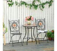 Outsunny 3PCs Garden Set 1 Ceramic Tile Round Table and 2 Foldable Chairs, Black