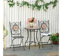 Outsunny 3Pcs Garden Set 1 Ceramic Tile Round Table And 2 Foldable Chairs In Black Black