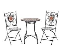 Outsunny 3Pcs Garden Set 1 Ceramic Tile Round Table And 2 Foldable Chairs In Black Black