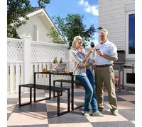 Outsunny 3Pcs Outdoor Dining Set Metal Beer Table Bench Patio Garden Yard In Black Black