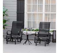 Outsunny 3pc Metal Outdoor Gliding Rocking Chair - Black, Black