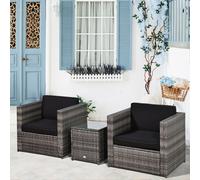Outsunny 3Pcs Patio 2 Seater Rattan Sofa Garden Furniture Set Coffee w/ Cushions