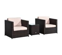 Outsunny 3Pcs Patio 2 Seater Rattan Sofa Garden Furniture Set W/ Cushions In Brown Brown