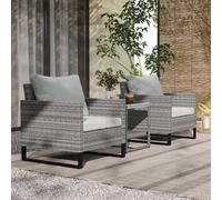 Outsunny 3Pcs Rattan Bistro Set Glass Top Table And Chairs With 4 Cushions Grey