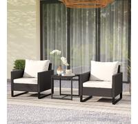 Outsunny 3 Pieces Rattan Bistro Set with 4 Cushions, Wicker Garden Furniture Set, Glass Top Coffee Table and Chairs for Outdoor Patio, Balcony, Terrace and Conservatory, Brown