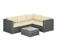 Outsunny 3Pcs Rattan Corner Sofa Set Coffee Table Garden Furniture w/ Cushion