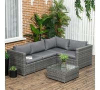Outsunny 3Pcs Rattan Corner Sofa Set with Coffee Table, Cushion, Grey