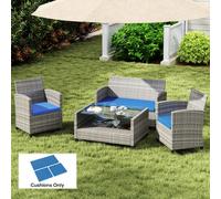Outsunny 3PCs Rattan Garden Seat Cushions Pads for Patio Furniture Blue, Blue