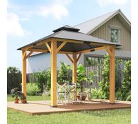 Outsunny 3X(3)M Double-Tier Hardtop Gazebo, Outdoor Patio Shelter, Grey Grey