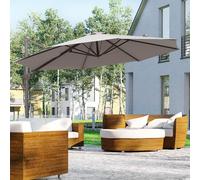 OUTSUNNY Φ3x2.5m Garden Sun Umbrella Beach Hanging Cantilever Parasol Canopy w/ Base Grey Outsunny Grey