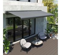 Outsunny 3x2.5m LED Light Cassette Electric/Manual Awning Window Sun Shade Grey