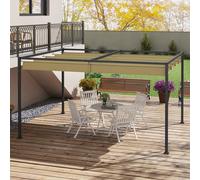 Outsunny 3 x 2m Metal Outdoor Pergola with Retractable Roof, Outdoor Gazebo Canopy Shelter with Drainage Holes for Garden, Patio, Lawn, Khaki Khaki