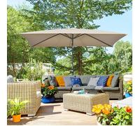 Outsunny 3x2m Patio Parasol Garden Umbrellas Canopy with Aluminum Tilt Crank Rectangular Sun Shade Steel, Dark Grey - Khaki - 195cm x 295cm x 253cm