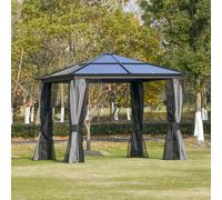 Hardtop Gazebo Canopy with Mosquito Netting and Curtains Outsunny Jet Black One Size