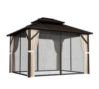 Outsunny 3x3 m Hardtop Gazebo Canopy with UPF50+ Double Galvanised Steel Roof, Aluminium Garden Gazebo Permanent Pavilion, Brown
