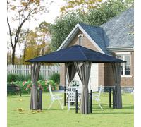 Outsunny 3x3(m) Hardtop Gazebo with Polycarbonate Roof, Netting and Curtains