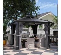 Outsunny 3x3(m) Hardtop Gazebo with Polycarbonate Roof & Sides, Grey, Grey