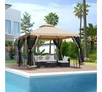 Outsunny 3x3(m) Outdoor Gazebo Patio Pavilion Canopy Tent w/ Netting & Shelf - Sand Colour Fabric, Black Frame - Polyester - 298L x 298W x 278Hcm