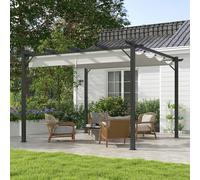 Outsunny 3x3(m) Pergola Gazebo Sun Shade Shelter Aluminium Garden Canopy, Brown - Light Grey - Aluminium, Polyester - 300 x 300 x 223cm
