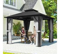 Outsunny 3x3(m) Polycarbonate Hardtop Gazebo with Aluminium Frame, Beige - Grey - Polycarbonate Board, Aluminium, Polyester - 300L x 300W x 263H cm