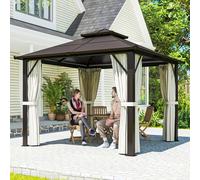 Outsunny 3x3(m) Polycarbonate Hardtop Gazebo with Aluminium Frame, Beige, White