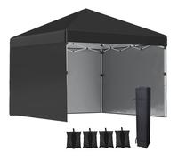 Outsunny 3X3 (M) Pop Up Gazebo Party Tent W/ 3 Sidewalls, Weight Bags, Black