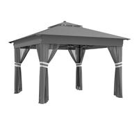 Outsunny 3x3(m) Pop Up Gazebo w/ Solar-Powered LED Lights Netting Grey - Grey - Steel, Oxford Cloth - 336L x 336W x 270Hcm