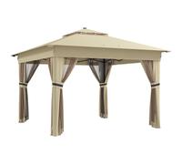 Outsunny 3 x 3(m) Pop Up Gazebo with Sides, 20 Solar-Powered LED Lights, Netting, Roller Bag, 4 Weight Bags, Marquee Party Tent, Height Adjustable Instant Event Shelter, Khaki